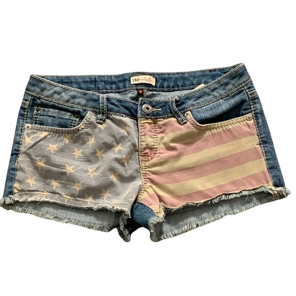 YMI Denim Jean Stars & Stripes Flag Shorts Sz 9 #185H - Picture 5 of 11